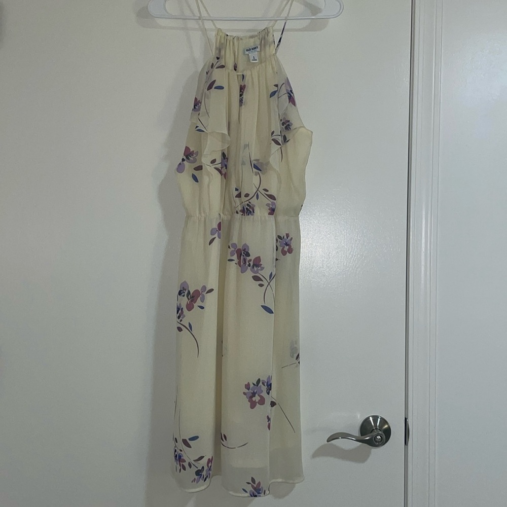 Old Navy Cream Colored Floral Midi Dress. Size: L